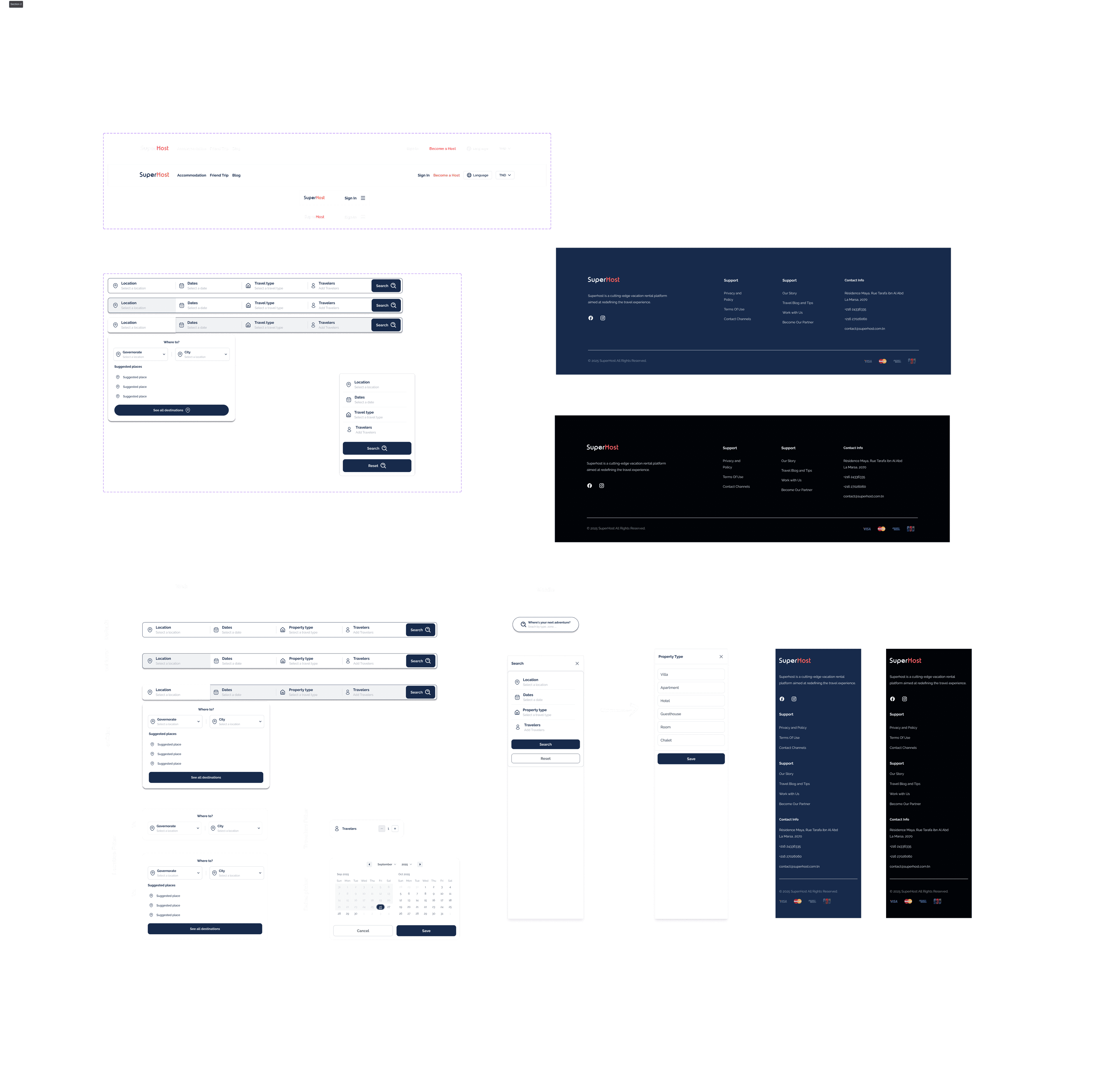 SuperHost design system - navigation, search, footers, filters